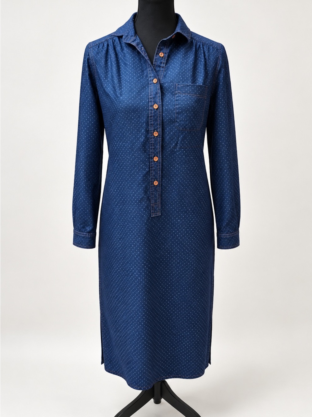 Vintage Schrader Sport Petites Dress Size 6 Navy Coral Dot Button Front